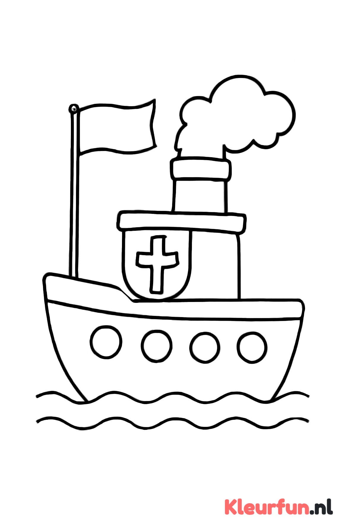 Stoomboot met wapperende vlag