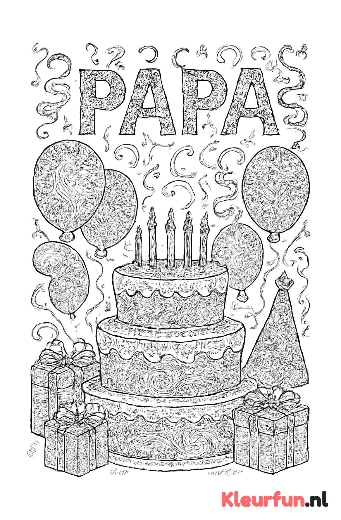 Feestelijke verjaardagstaart en cadeaus voor papa