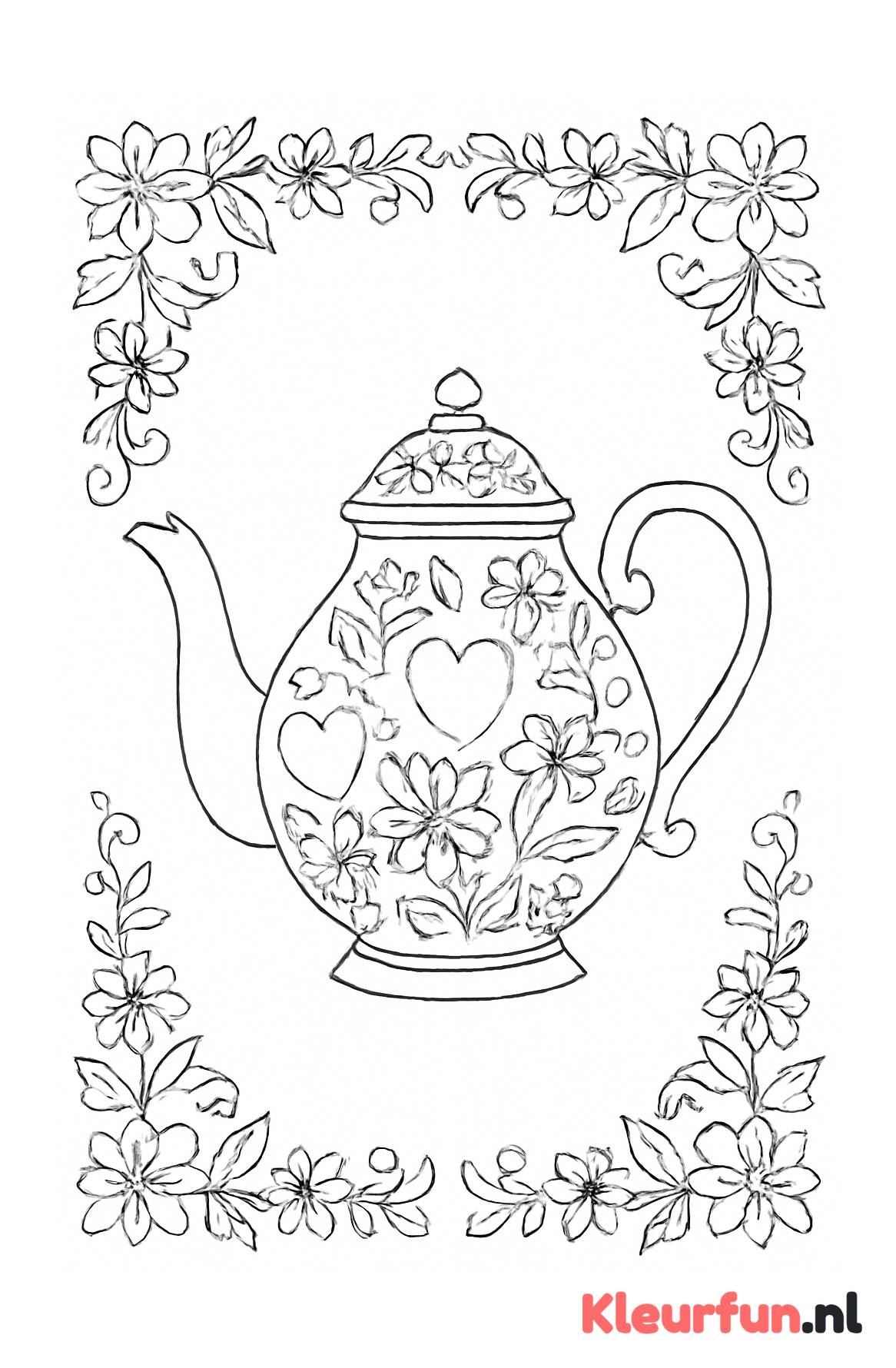 Theepot met hartjes en bloemen voor Moederdag