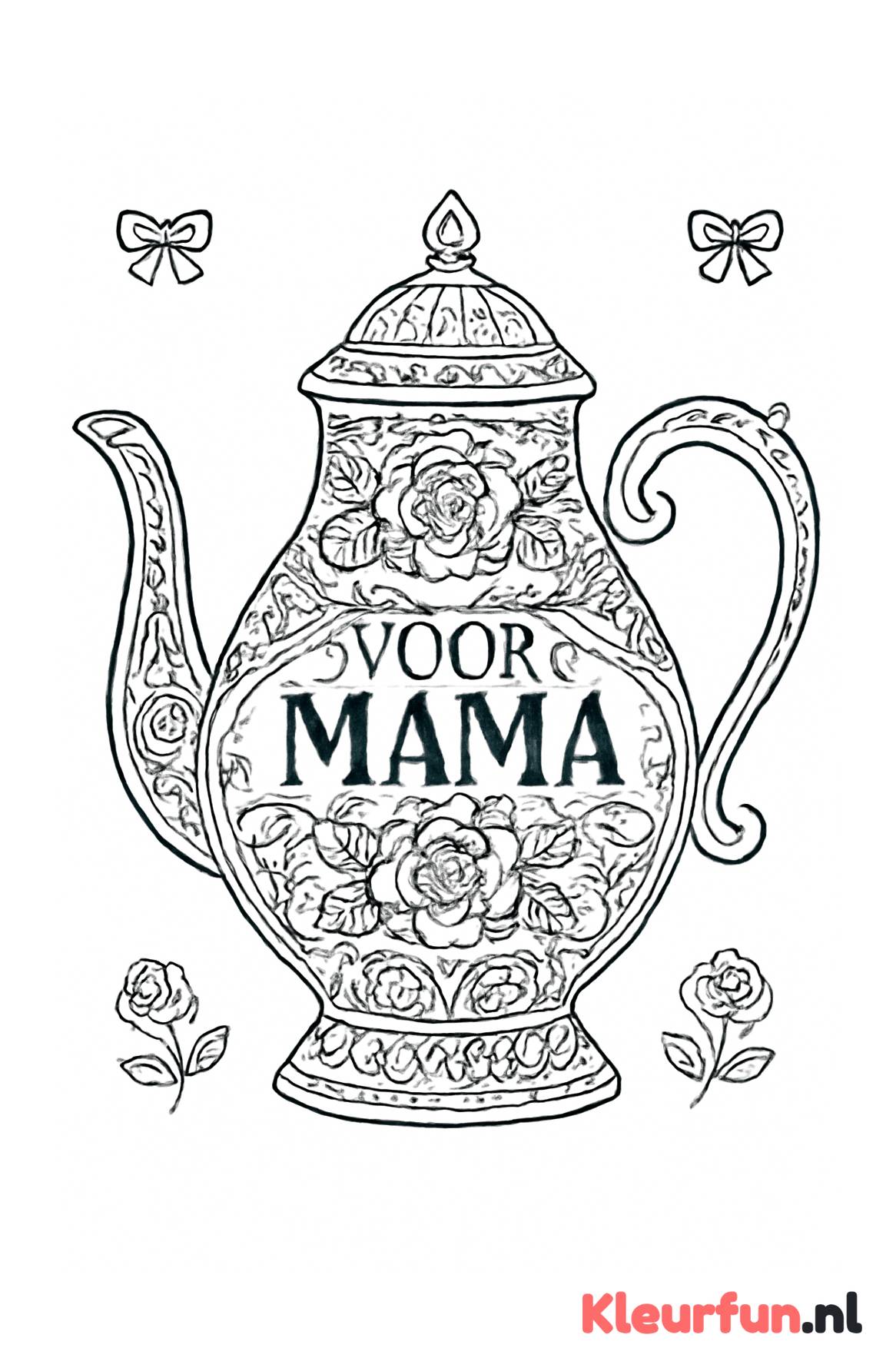 Theepot met ornamenten en tekst voor mama