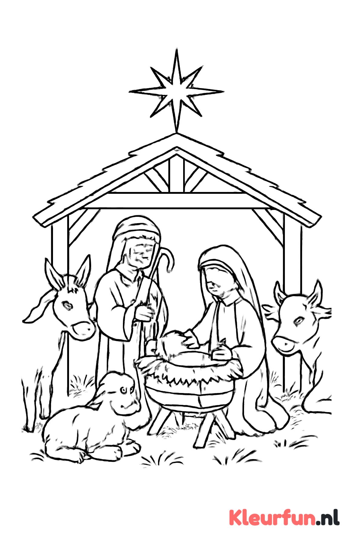 Traditionele kerststal met de heilige familie