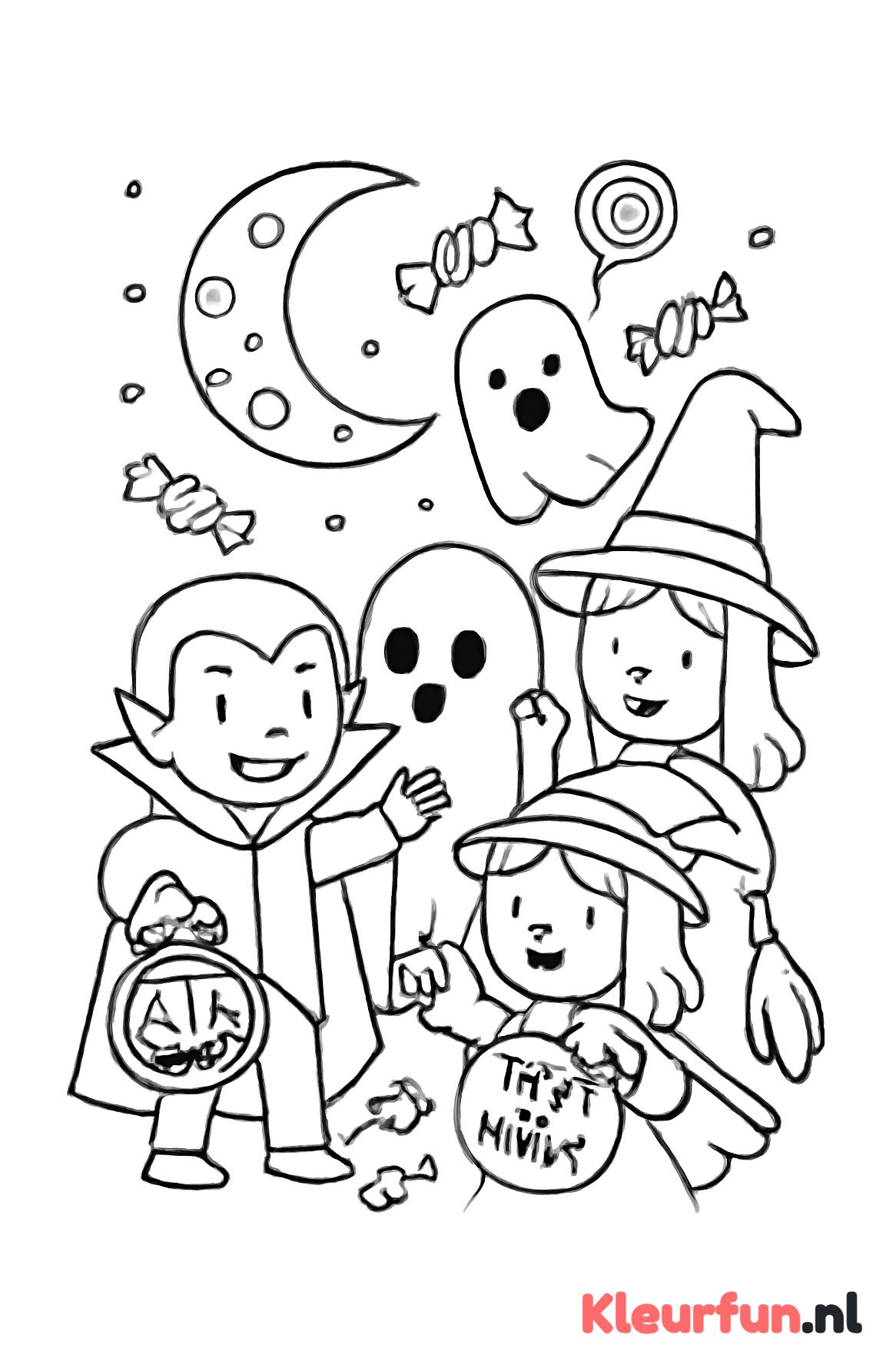Trick-or-treat kinderen in diverse kostuums
