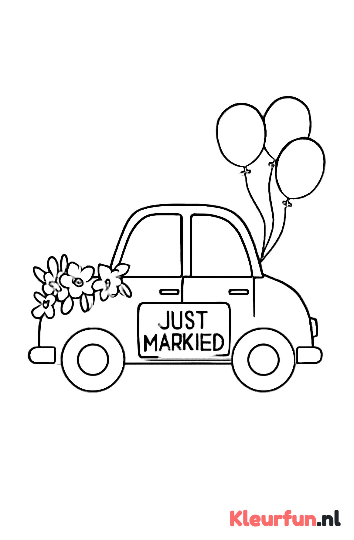 Trouwauto versierd met bloemen