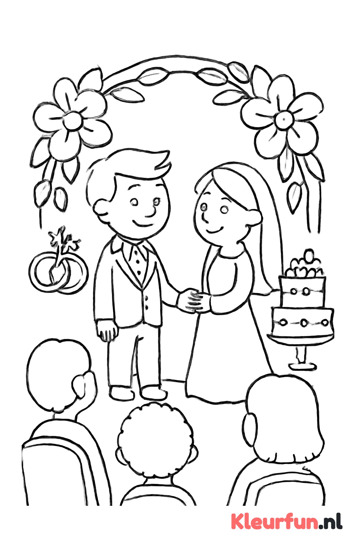 Trouwceremonie met taart en ringen