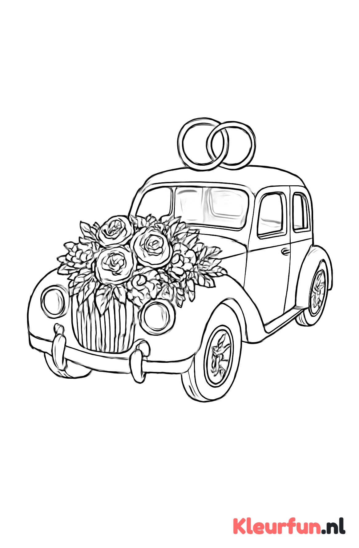 Trouwwagen met bloemstukken