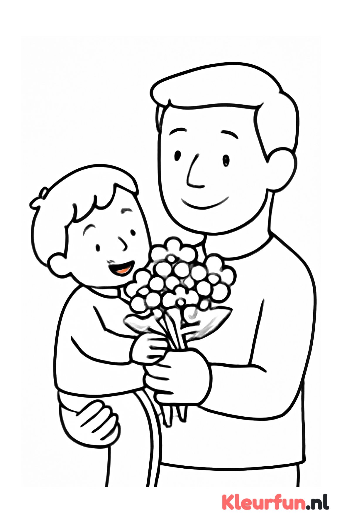 Vader en peuter met bloemenboeket