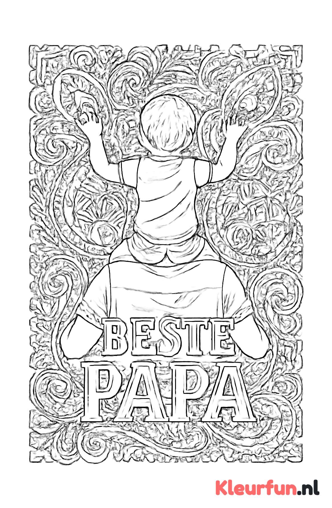 Vader draagt kind op schouders met tekst Beste papa