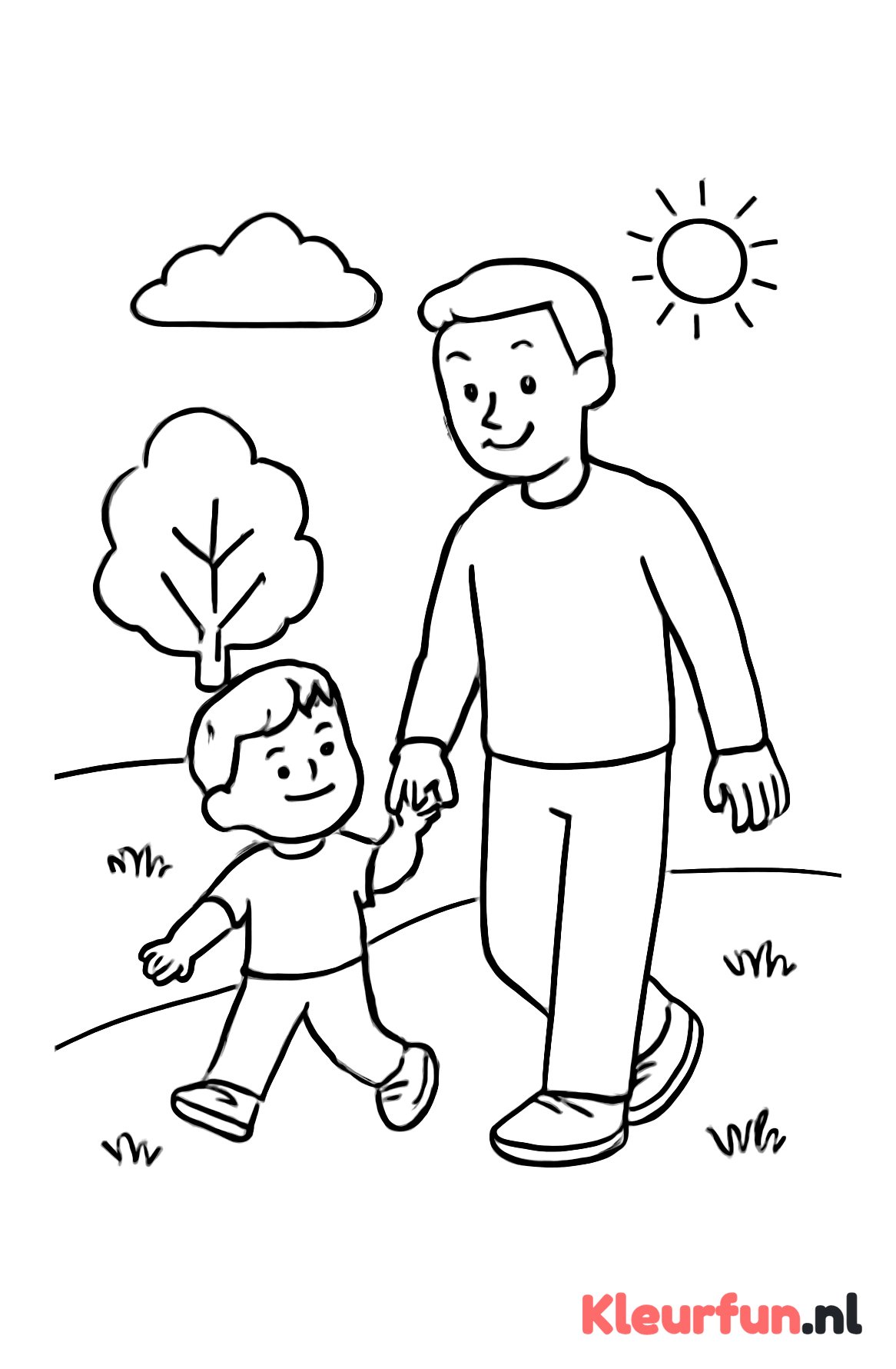 Vader en kind hand in hand wandelen