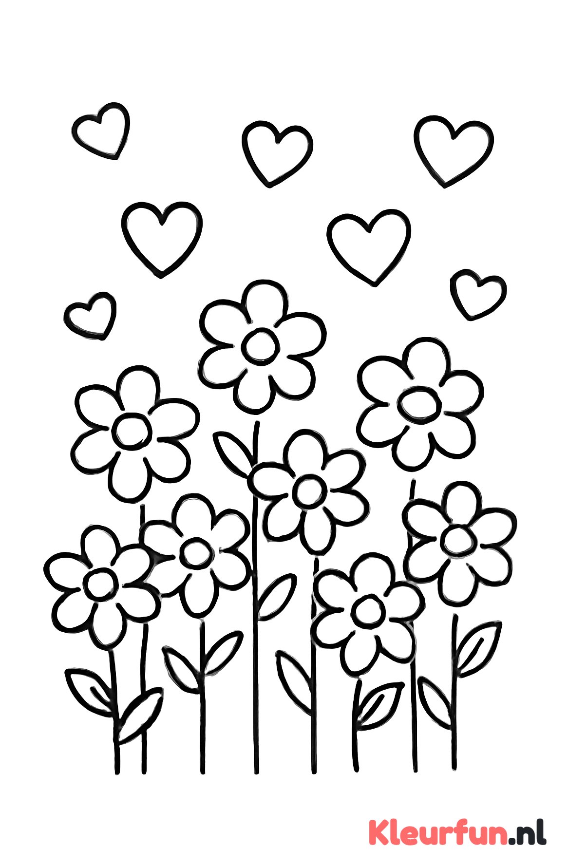 Veld met bloemen en hartjes