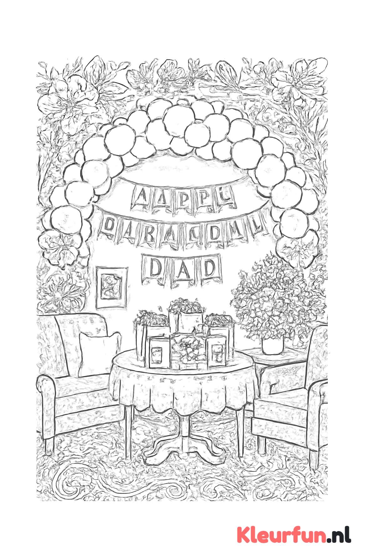 Gezellige woonkamer versierd voor papa's verjaardag