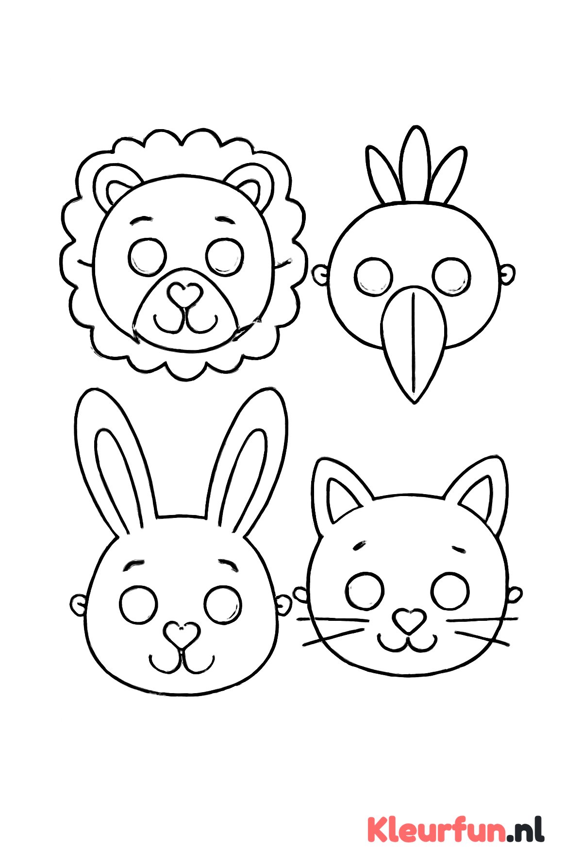 Vier dierenmaskers voor carnaval