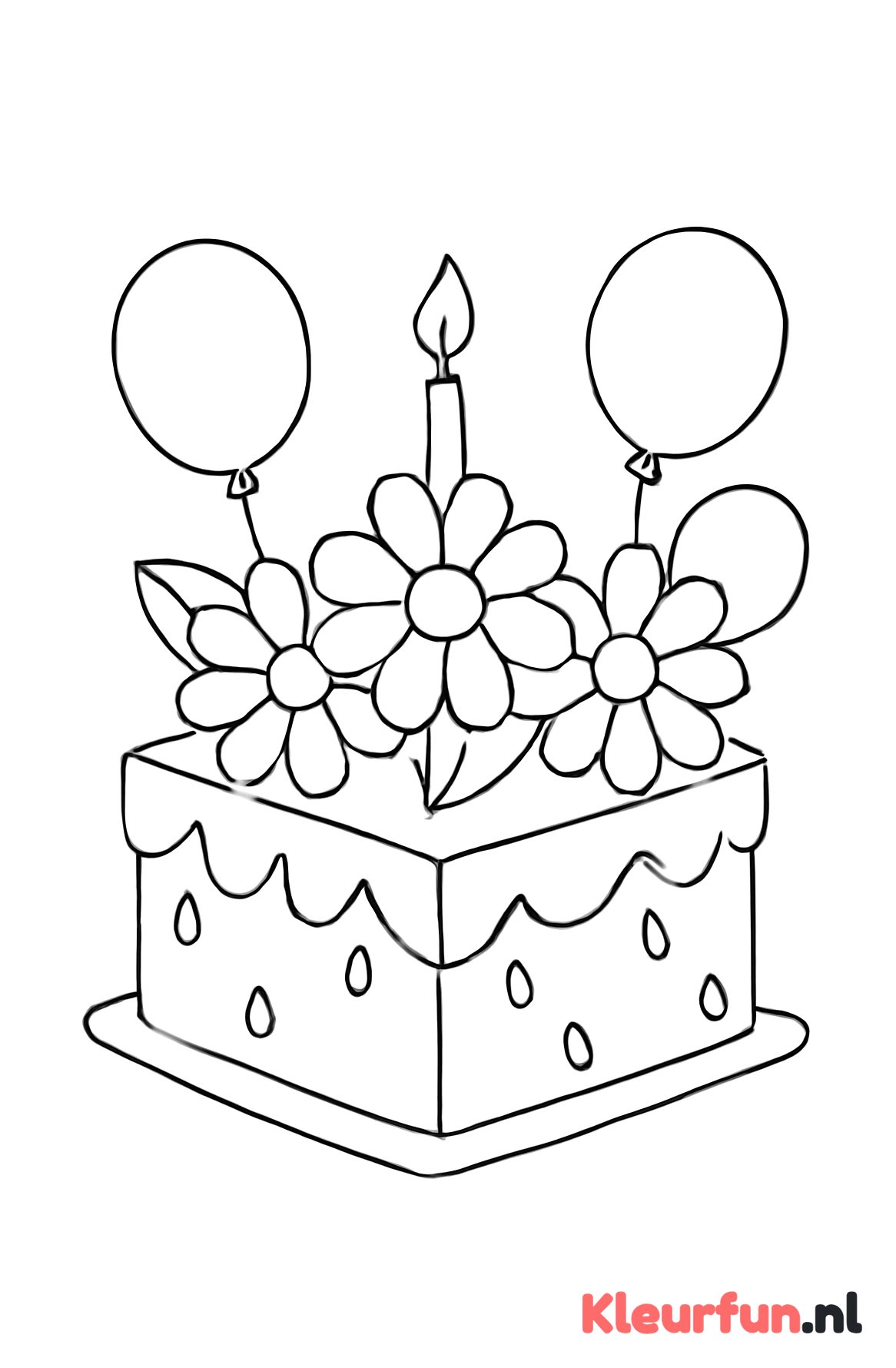 Vierkante Taart met Bloemen en Ballonnen