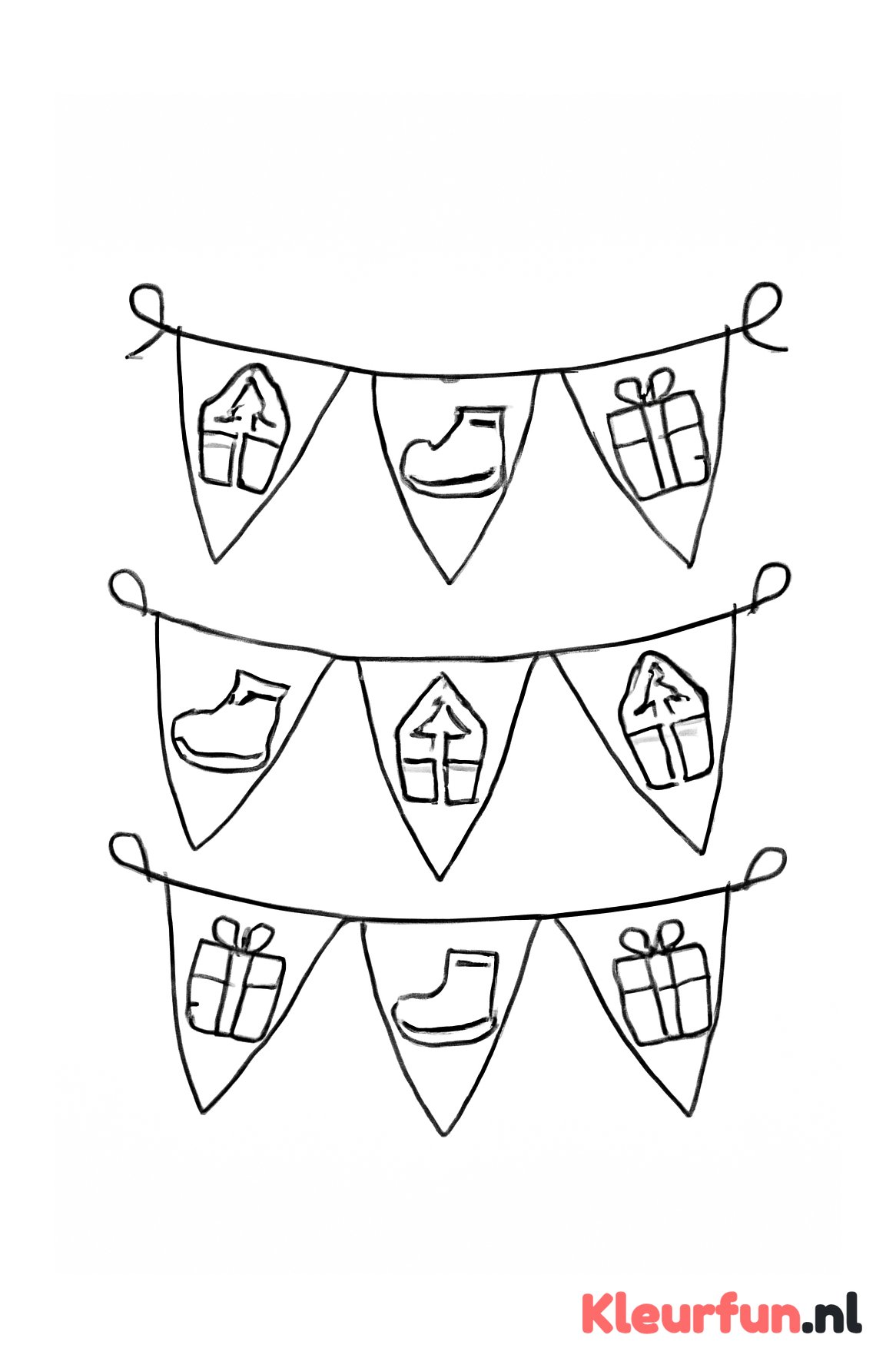 Vrolijke sinterklaas vlaggetjes aan touw met versiering