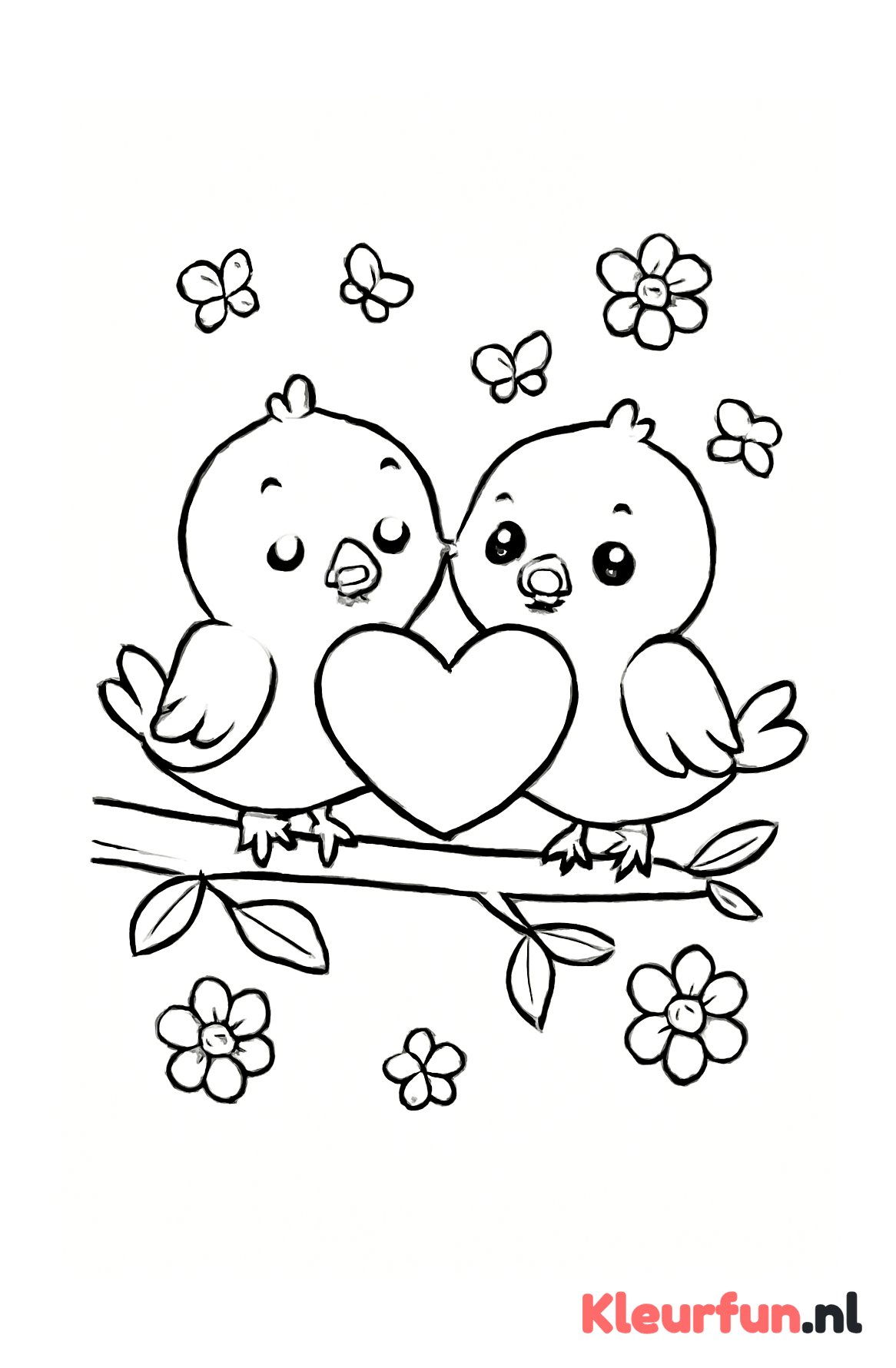 Vogels met hart op tak