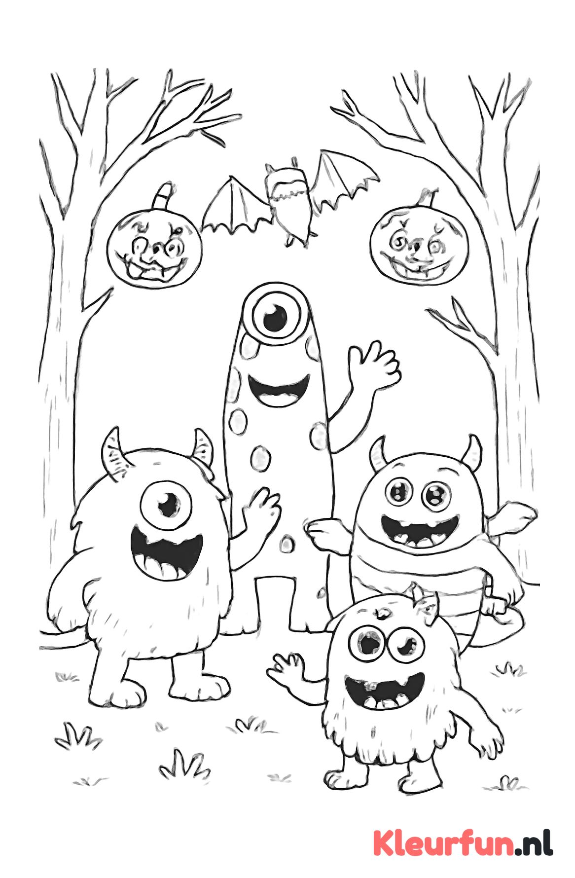 Griezelige maar vriendelijke monsters in het bos