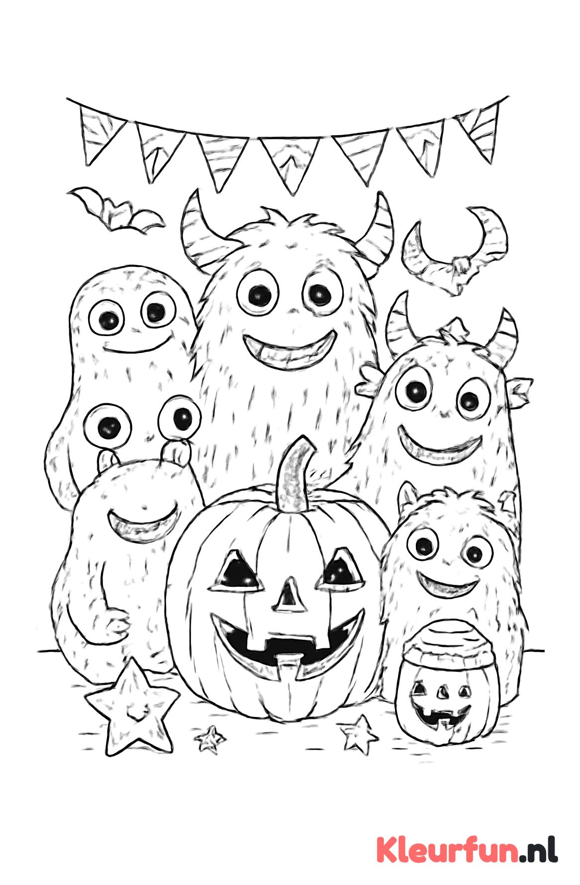 Vriendelijke monsters rond pompoen