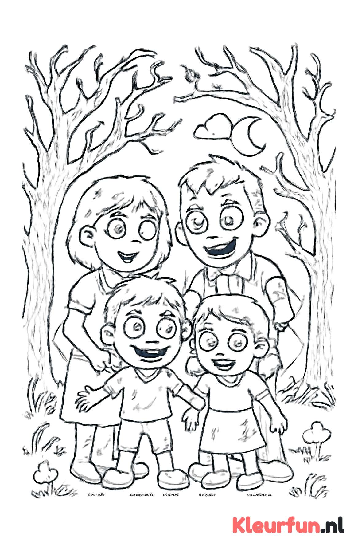 Vriendelijke zombie familie in een spookachtig bos