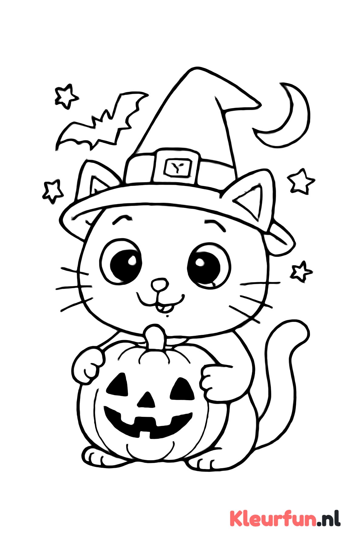 Vrolijke Halloween kat met pompoen
