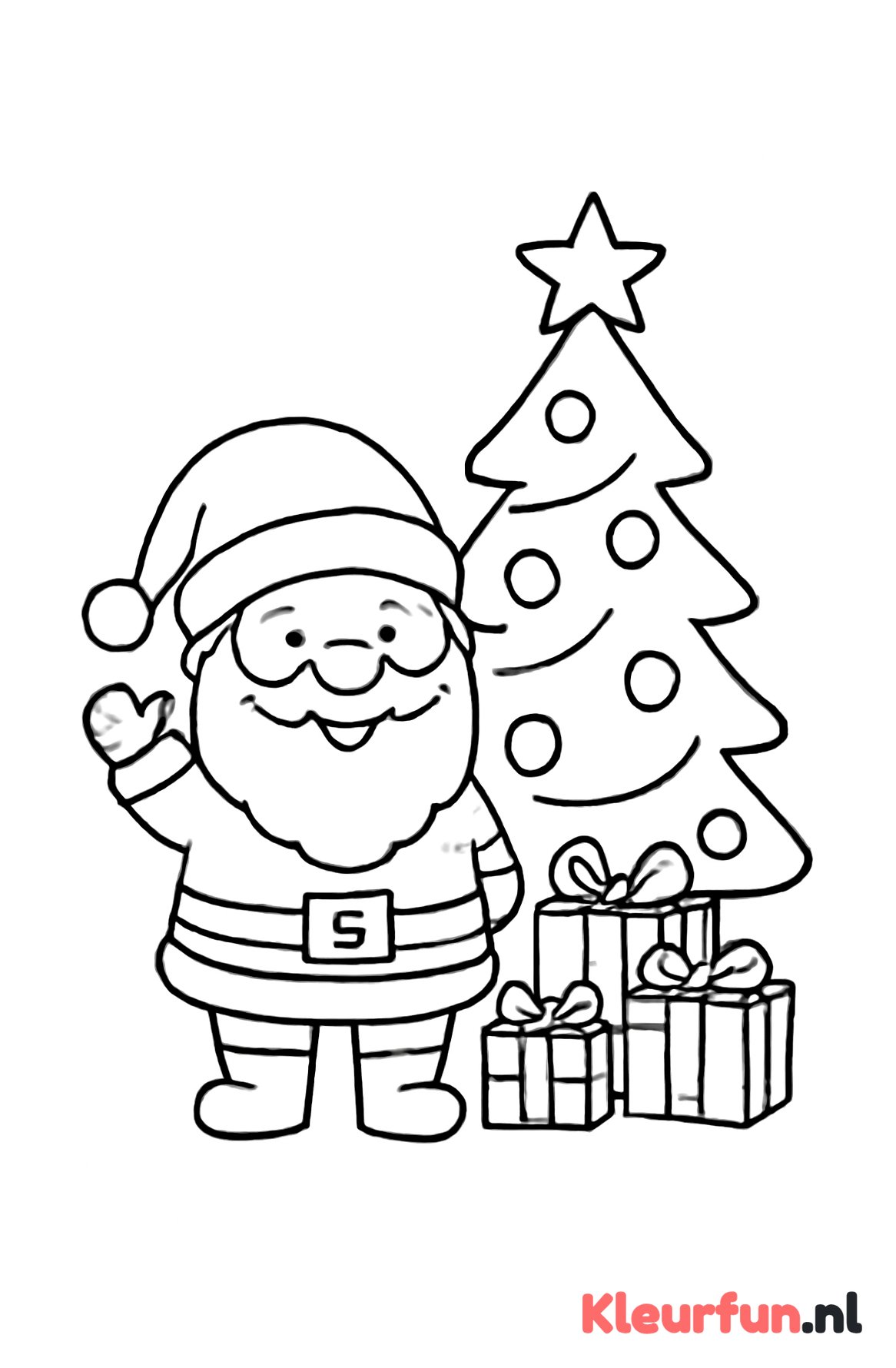 Vrolijke kerstman bij kerstboom