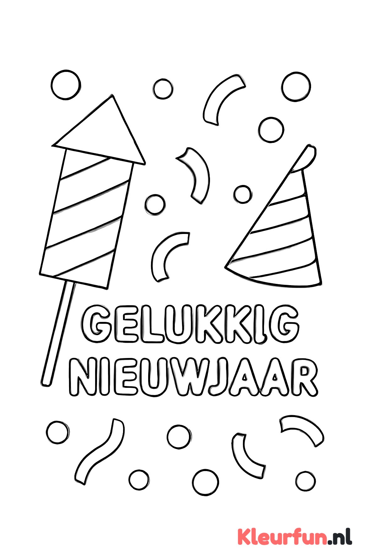 Vuurpijl en feesthoed met nieuwjaarswensen