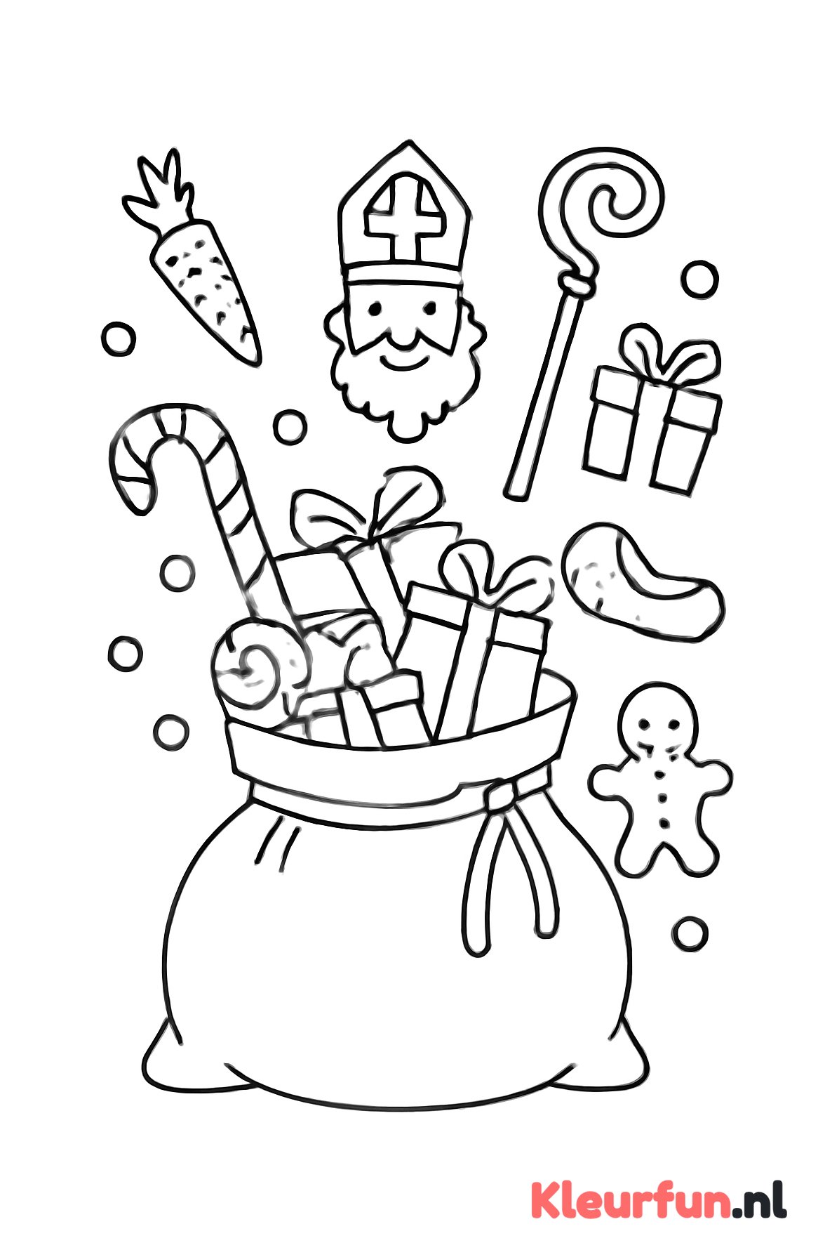 Zak met cadeaus en snoepgoed