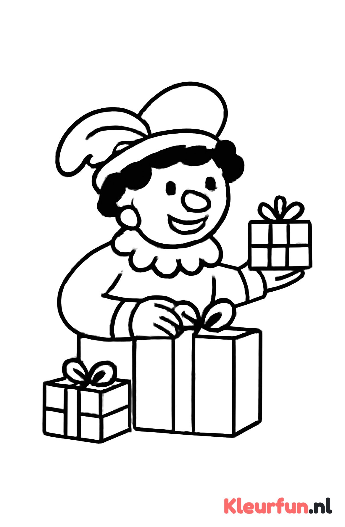 Zwarte Piet met cadeaus kleurplaat