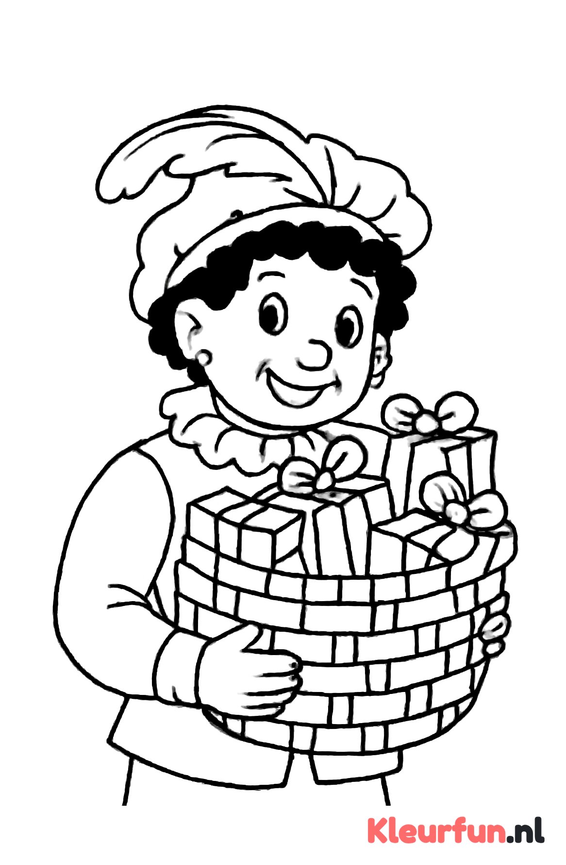 Zwarte Piet met mand vol cadeaus