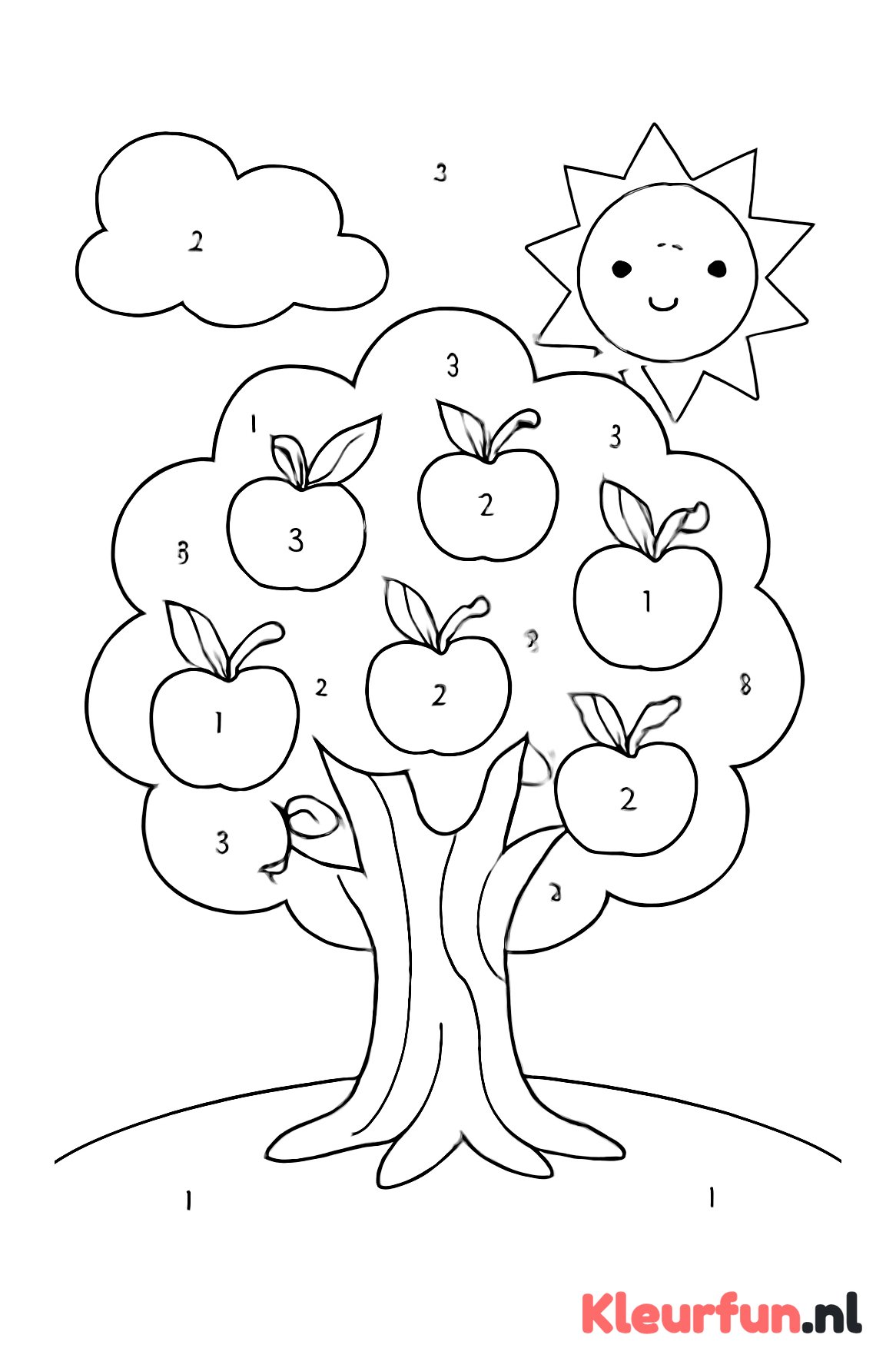Appelboom kleurplaat op nummer