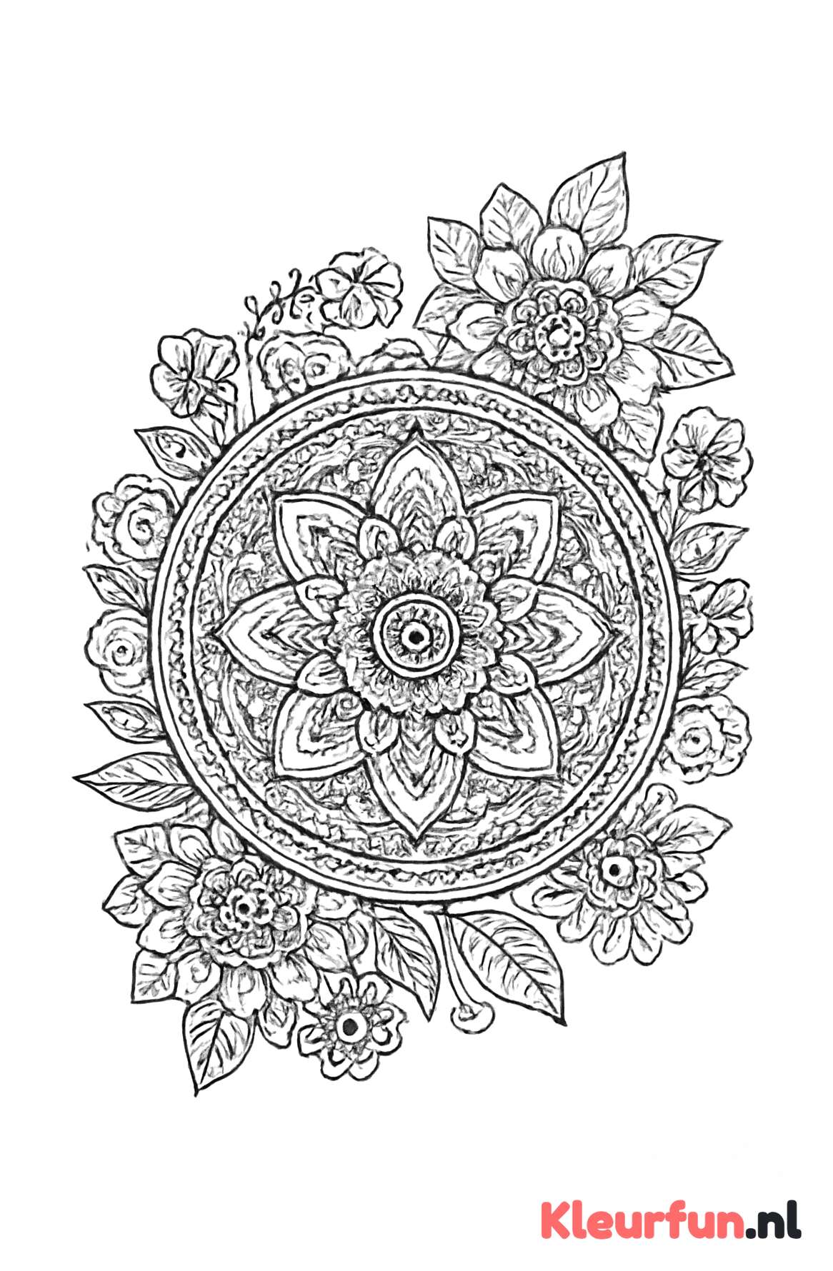 Bloemen en cirkels mandala