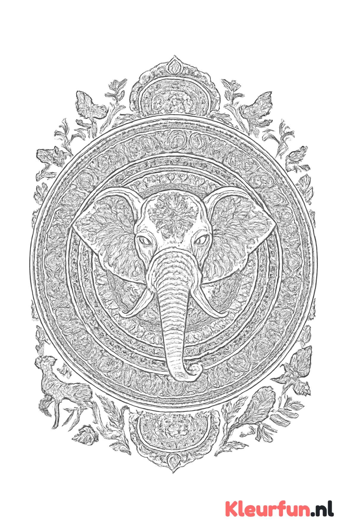 Centrale Olifant en Dieren Mandala