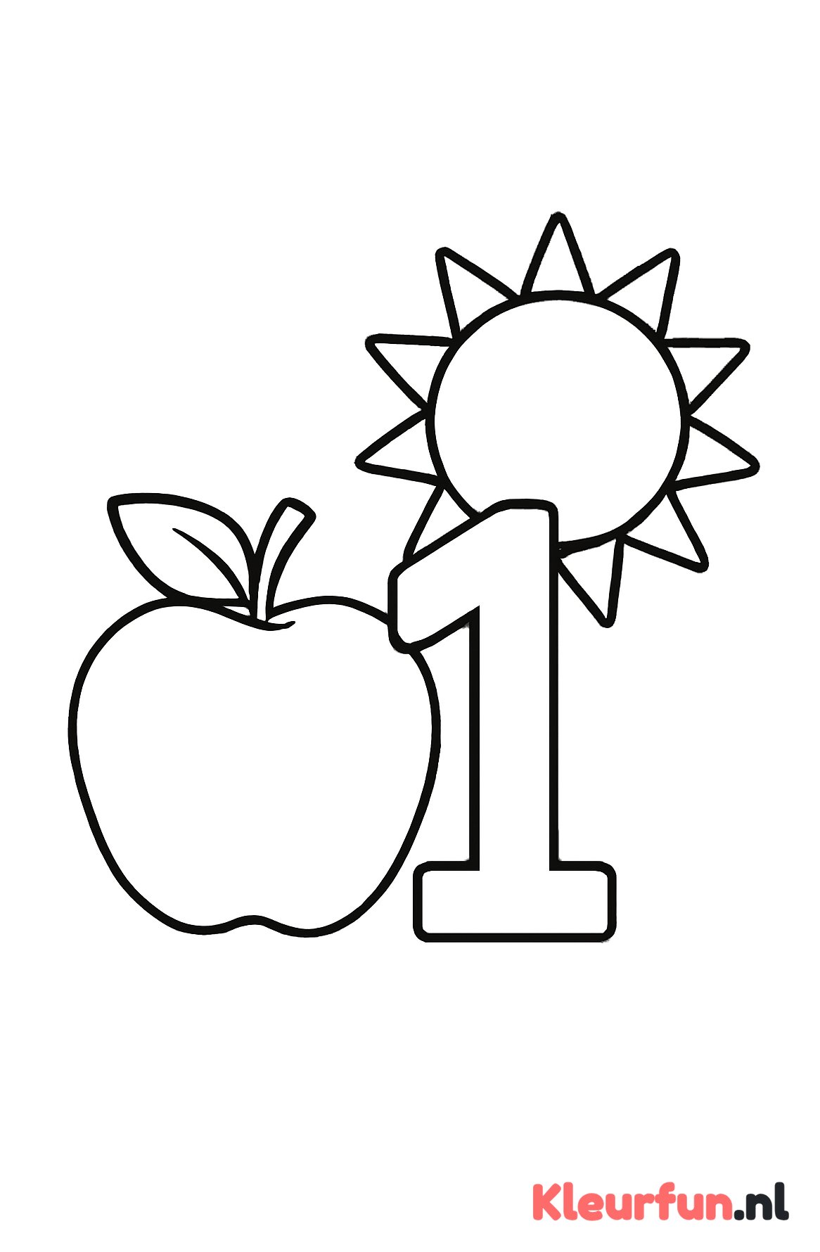 Cijfer 1 met appel en zon