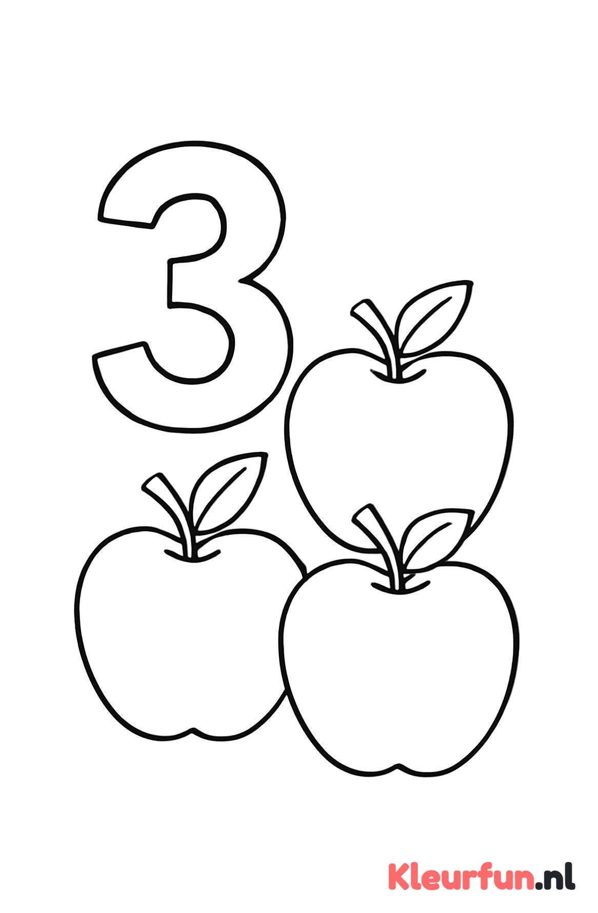 Cijfer 3 met drie appels