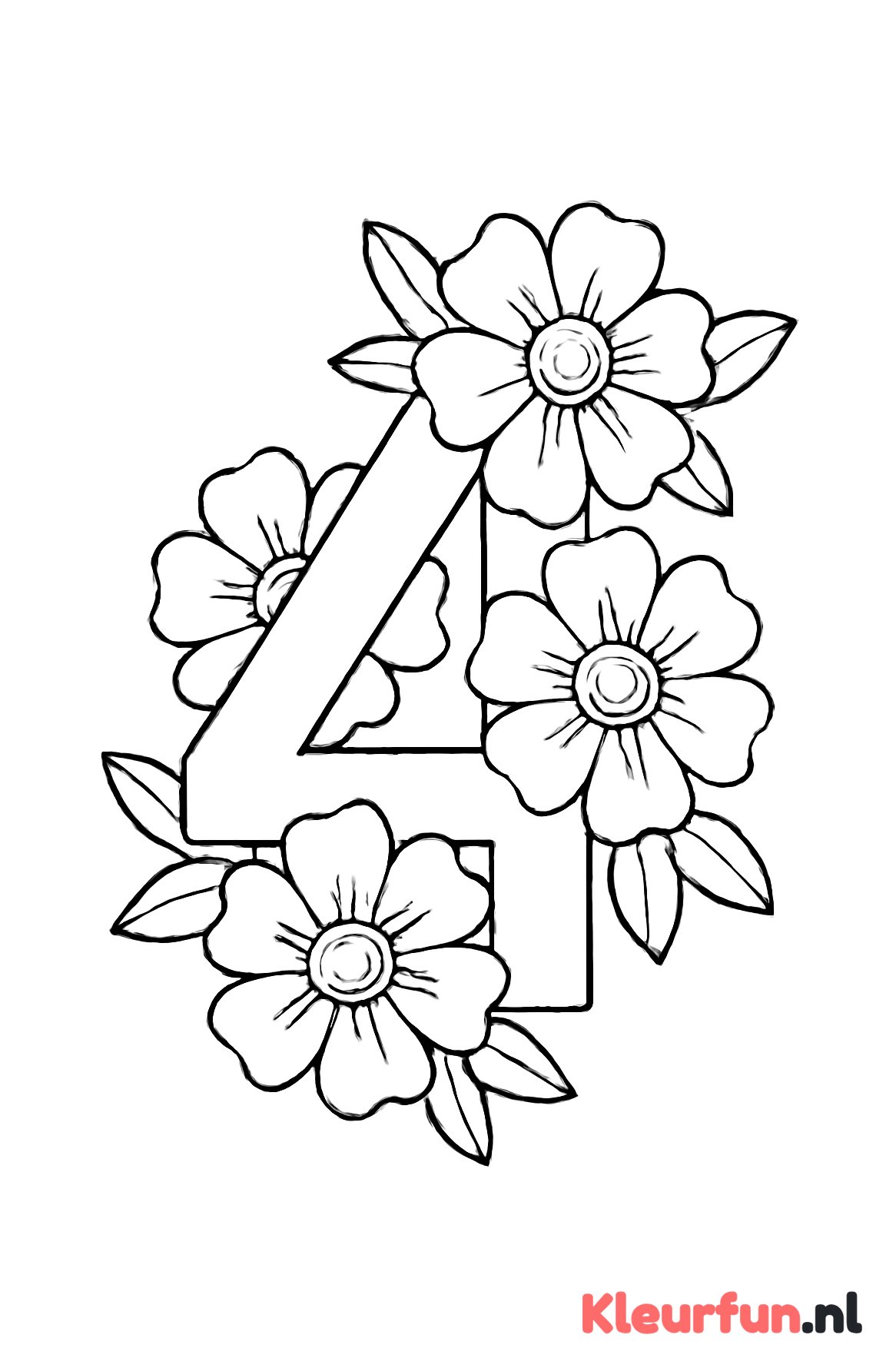Cijfer 4 met vier bloemen