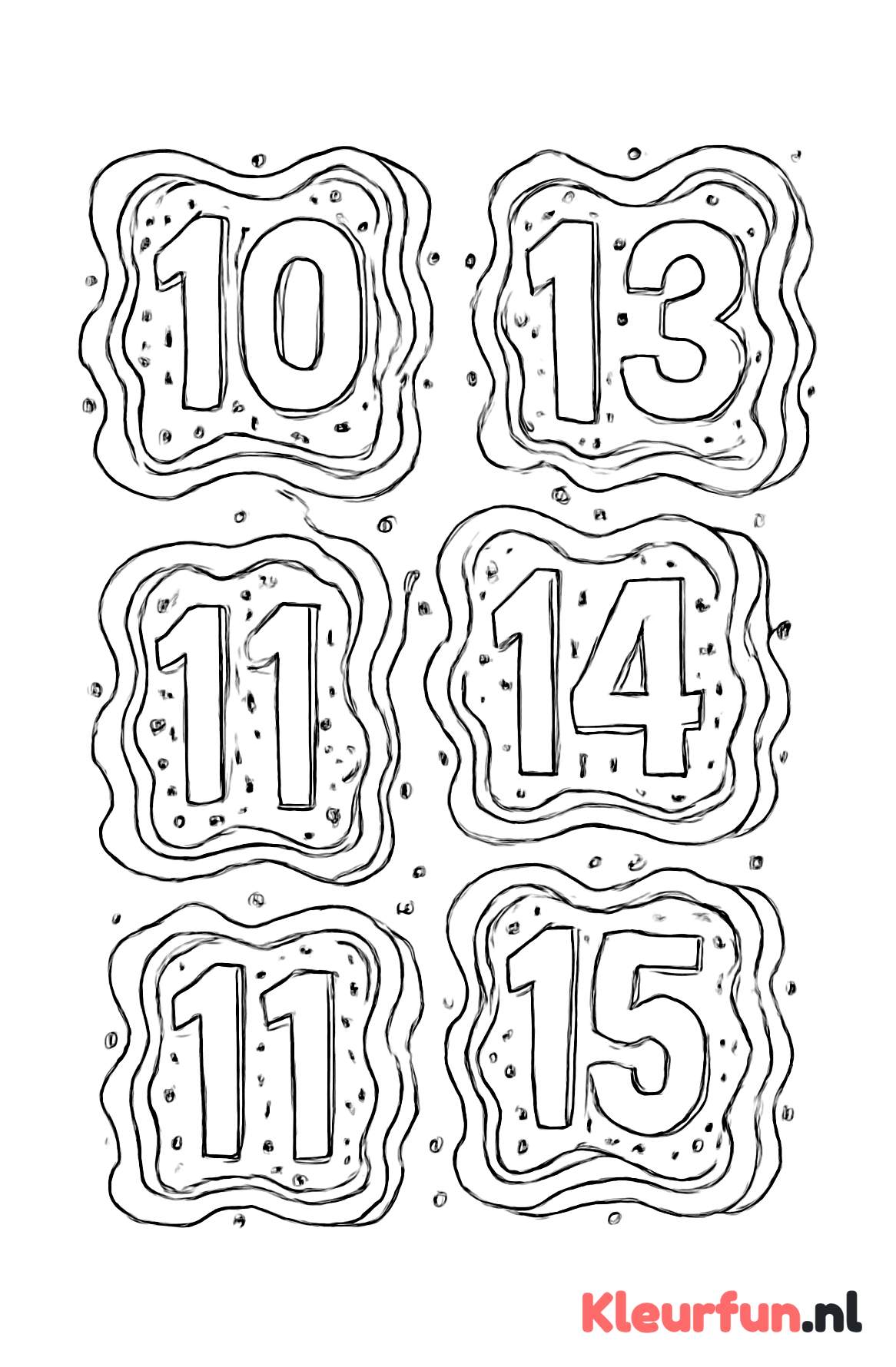 Cijfers 10 tot 15 met creatieve omlijstingen