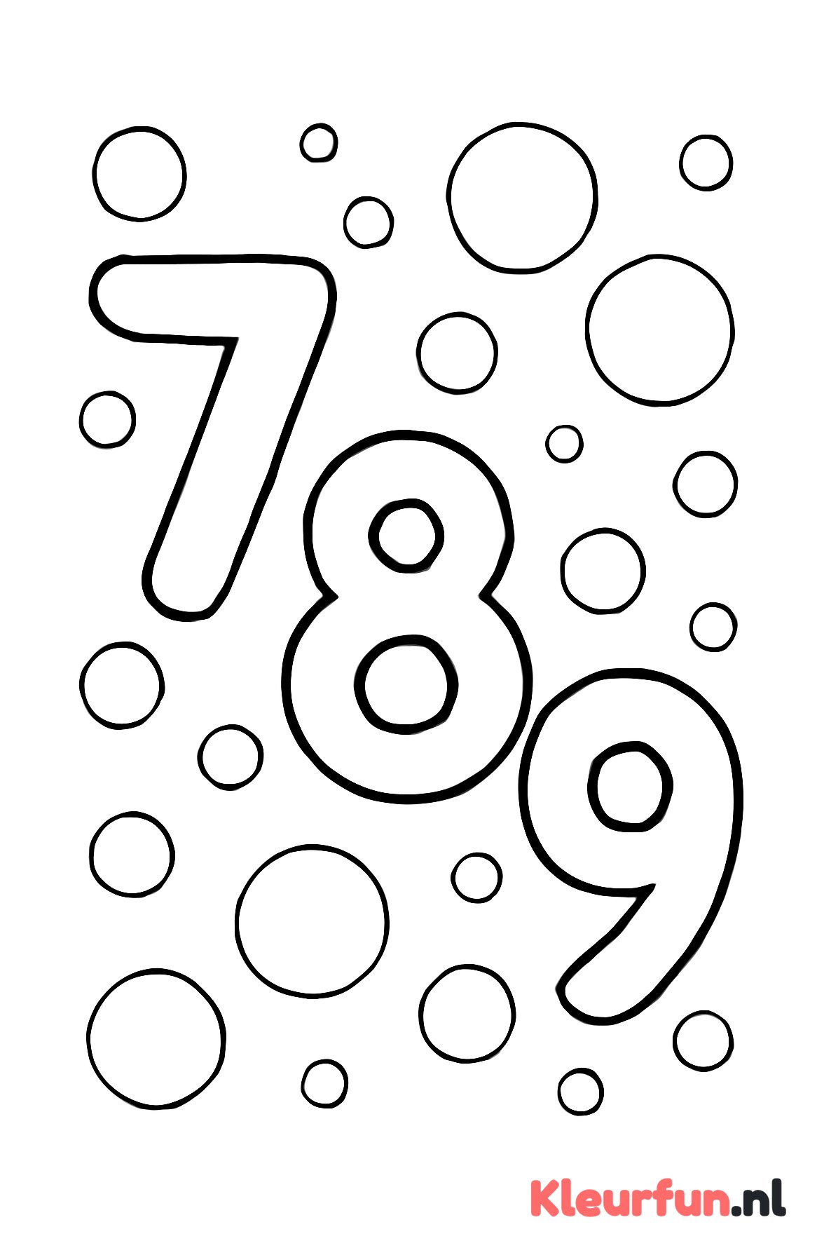 Cijfers 7 tot 9 met speelse bubbelachtergrond