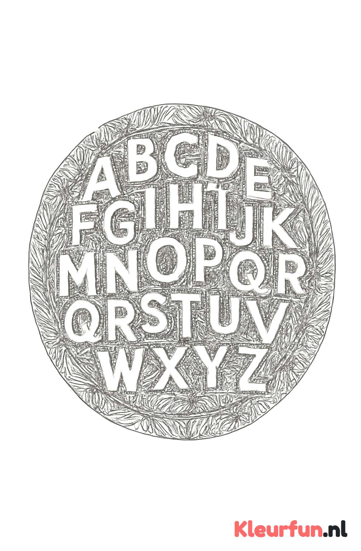 Alfabet in cirkelvorm met abstracte patronen