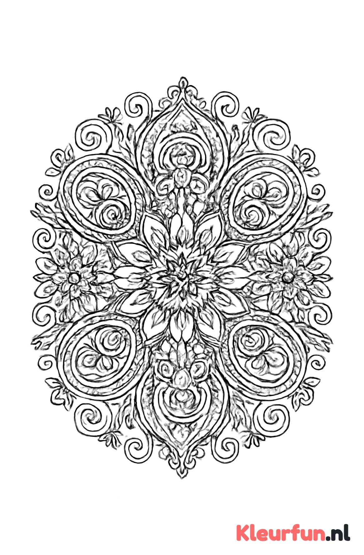 Complexe Mandala met Bloemen en Spiralen