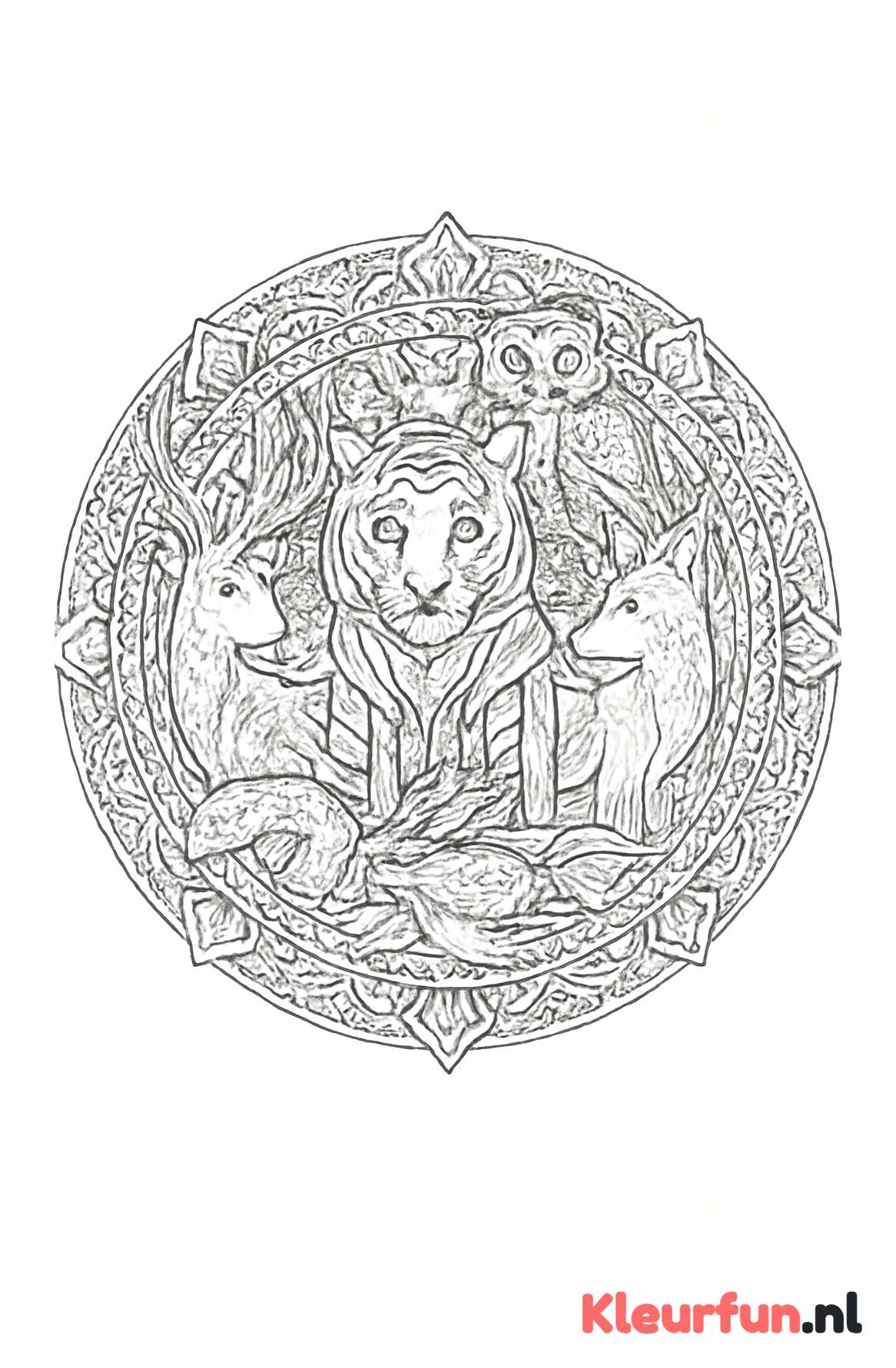 Mandala met dieren uit diverse biotopen