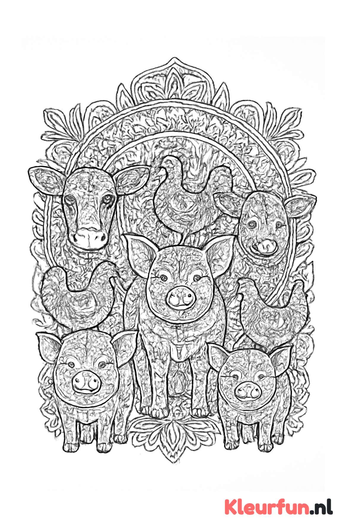 Mandala met boerderijdieren in detail