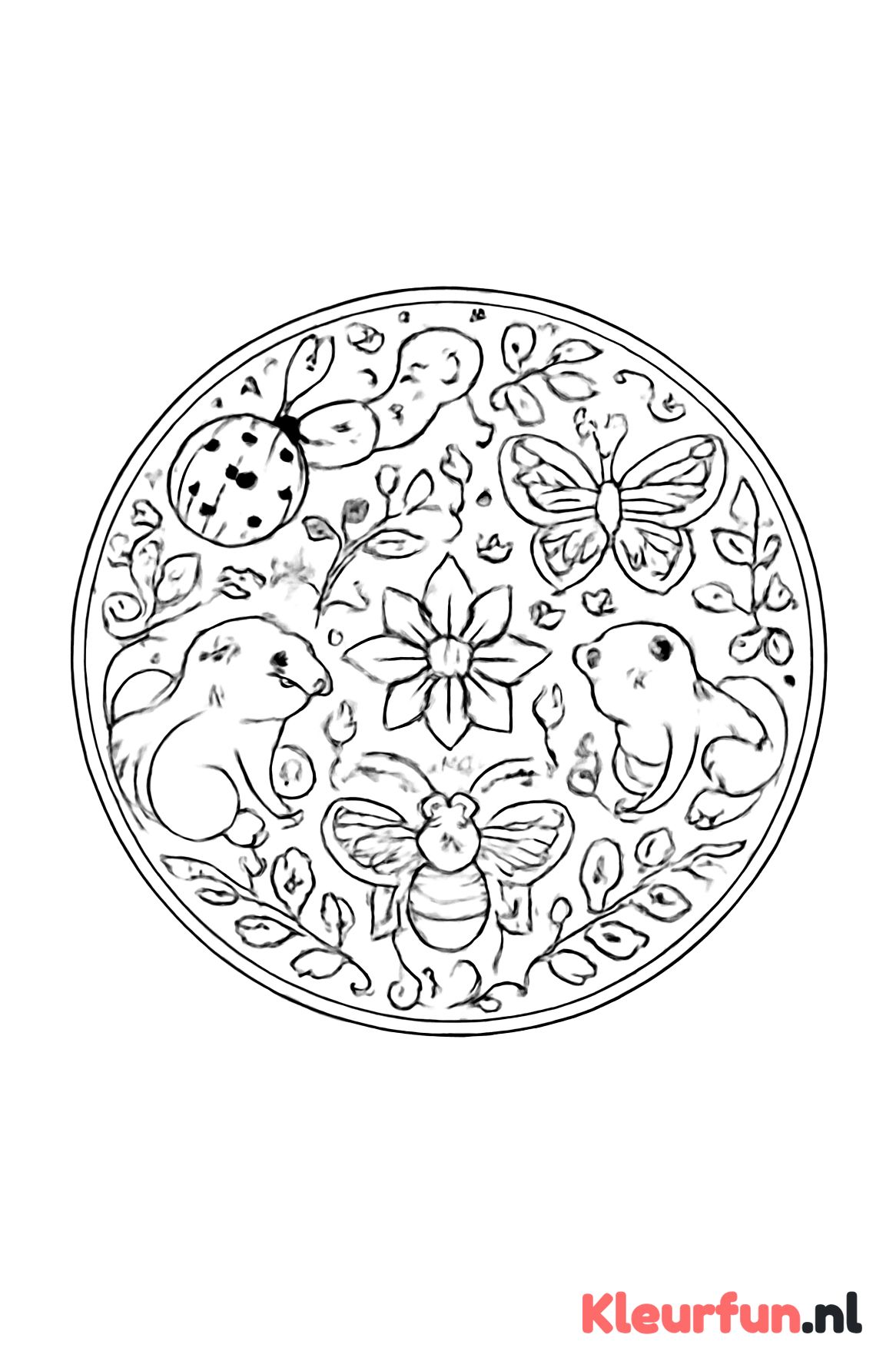 Mandala met insecten en kleine dieren