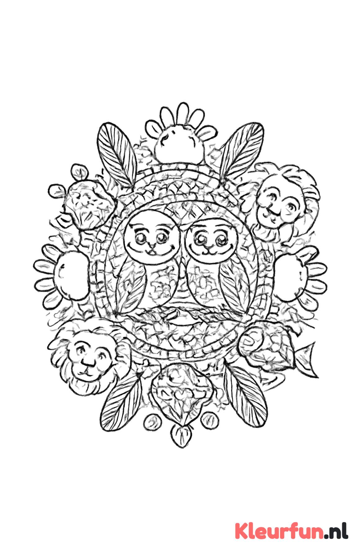 Mandala met dierlijke vormen en patronen