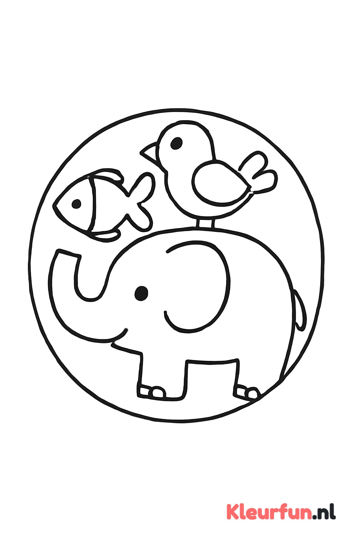 Vrolijke dieren mandala voor peuters