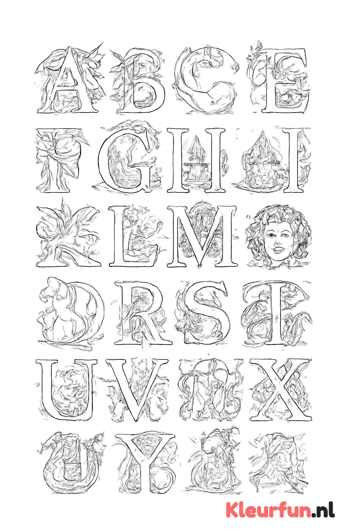 Fantasie Alfabet met mythologische wezens