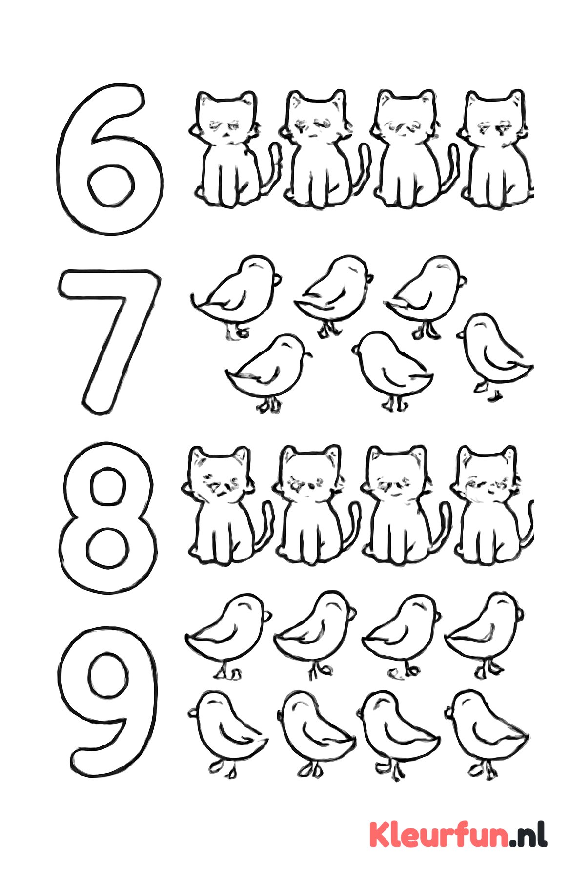 Getallen 6 tot 9 met dieren