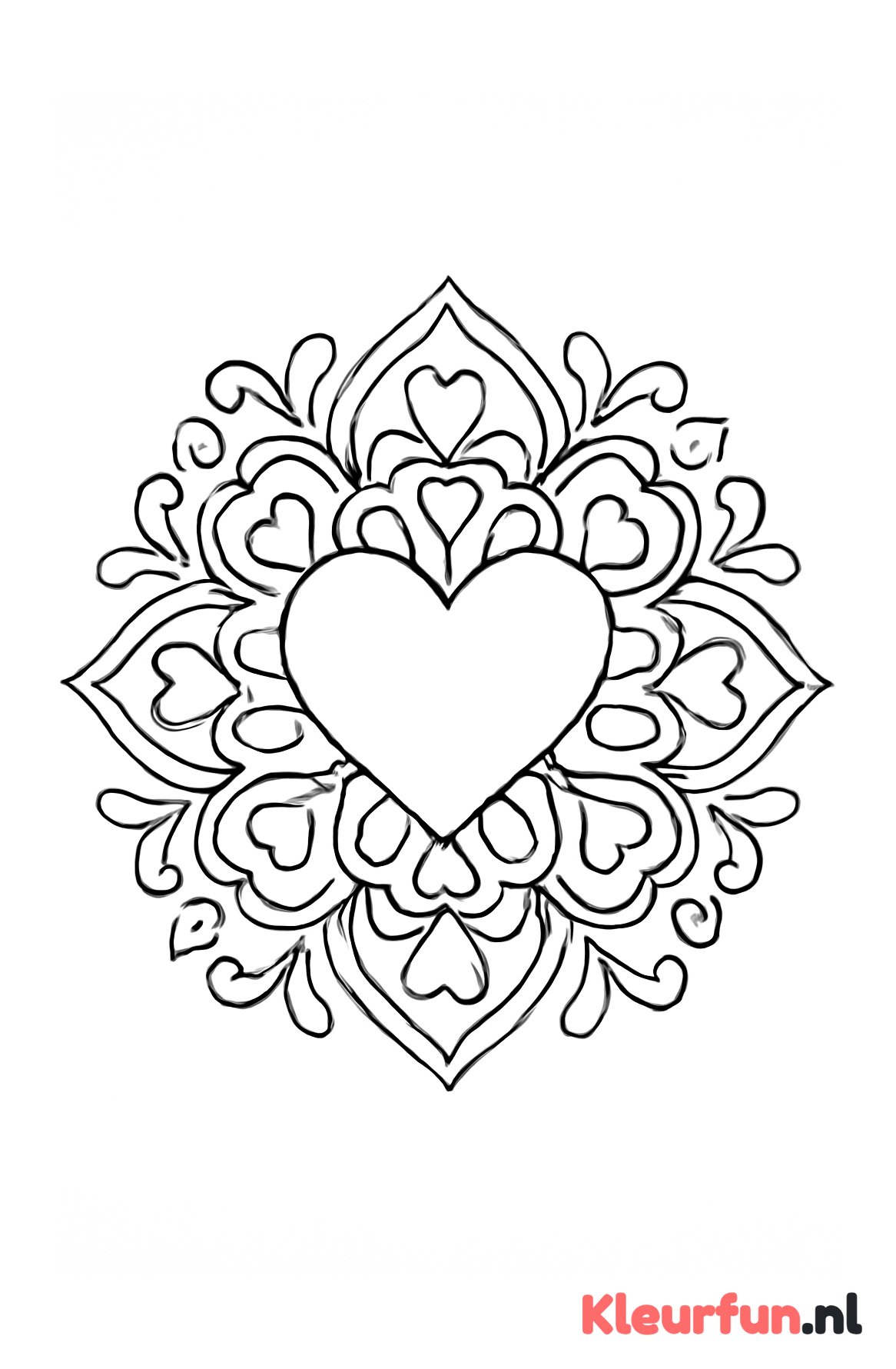 Mandala met centraal hart en kleinere hartjes