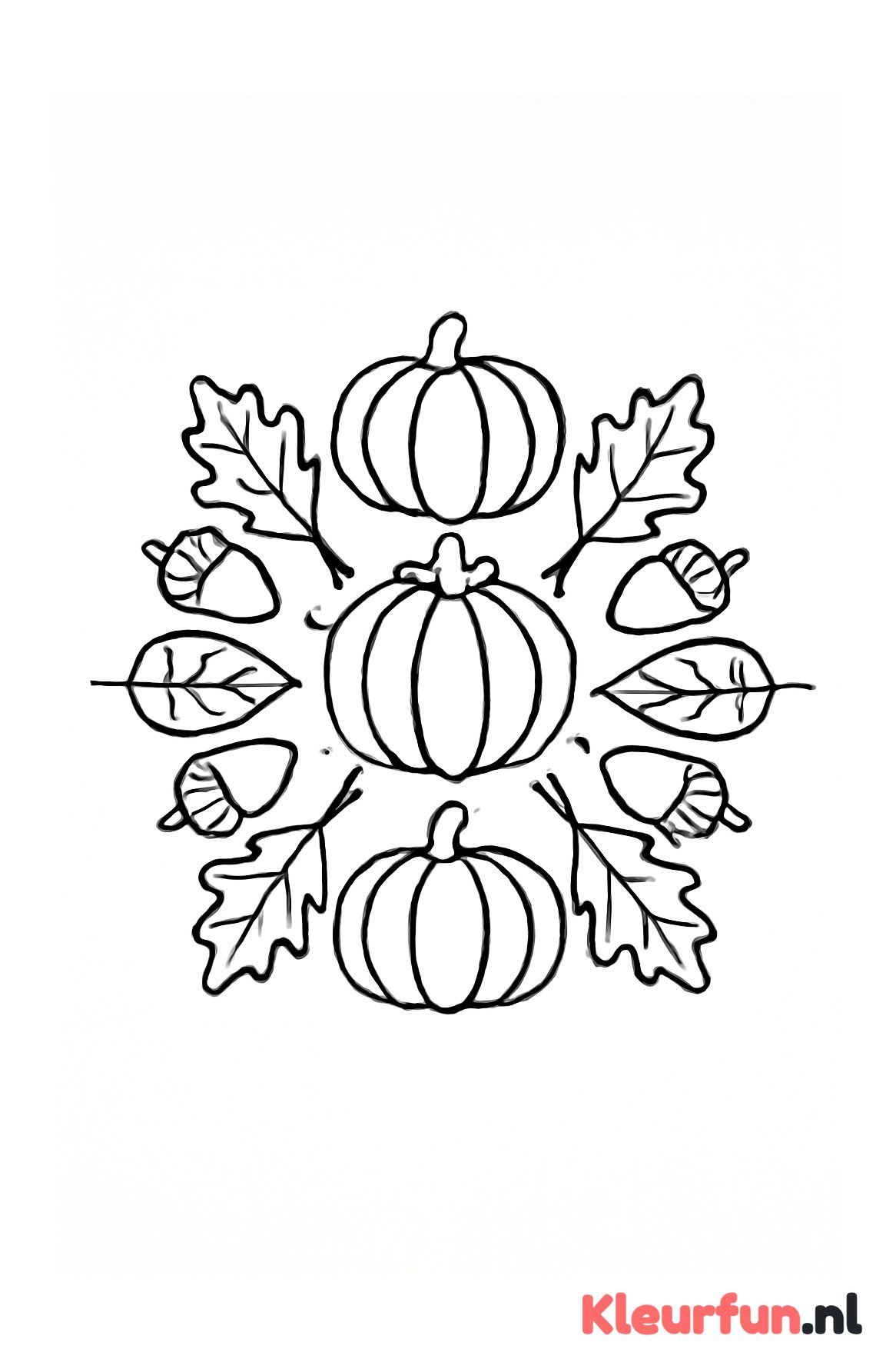 Herfst mandala met blaadjes, eikels en pompoen