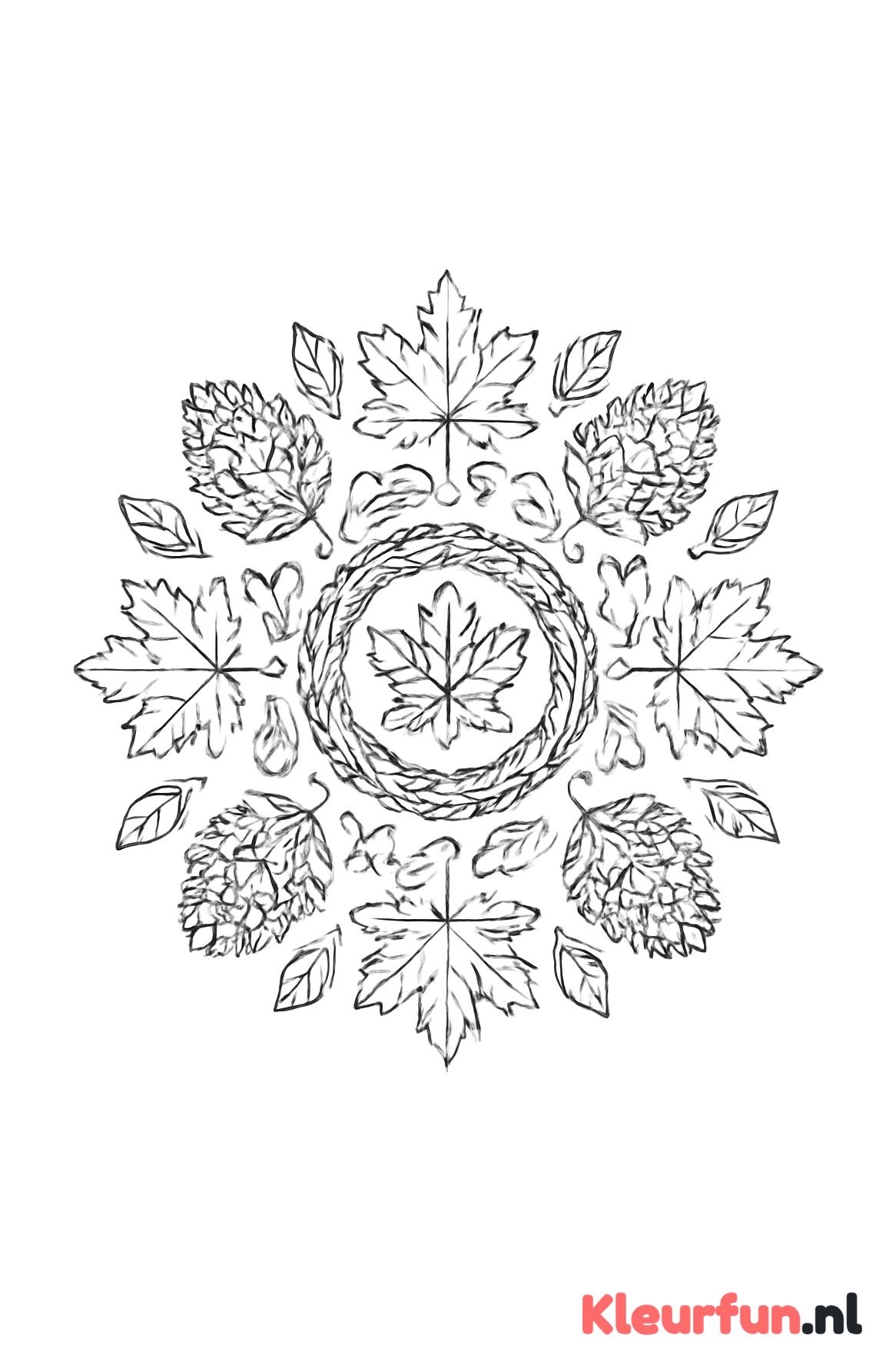 Herfst mandala met dennenappels en egels