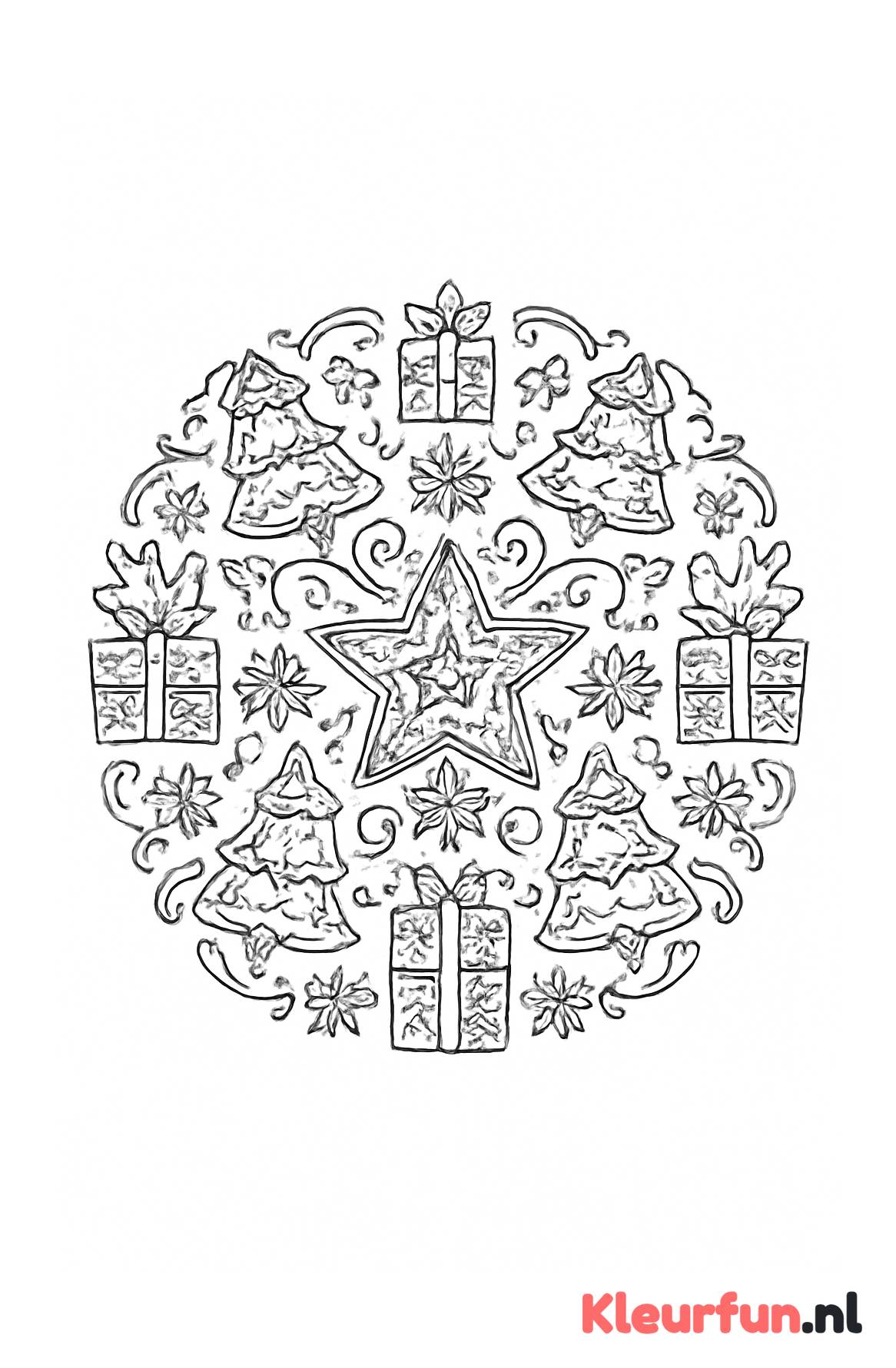 Sierlijke Kerstmandala met Patronen en Kersticonen