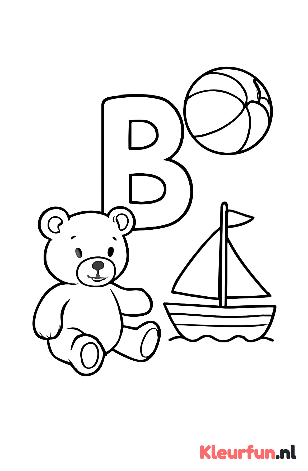 Letter B met dieren en voorwerpen