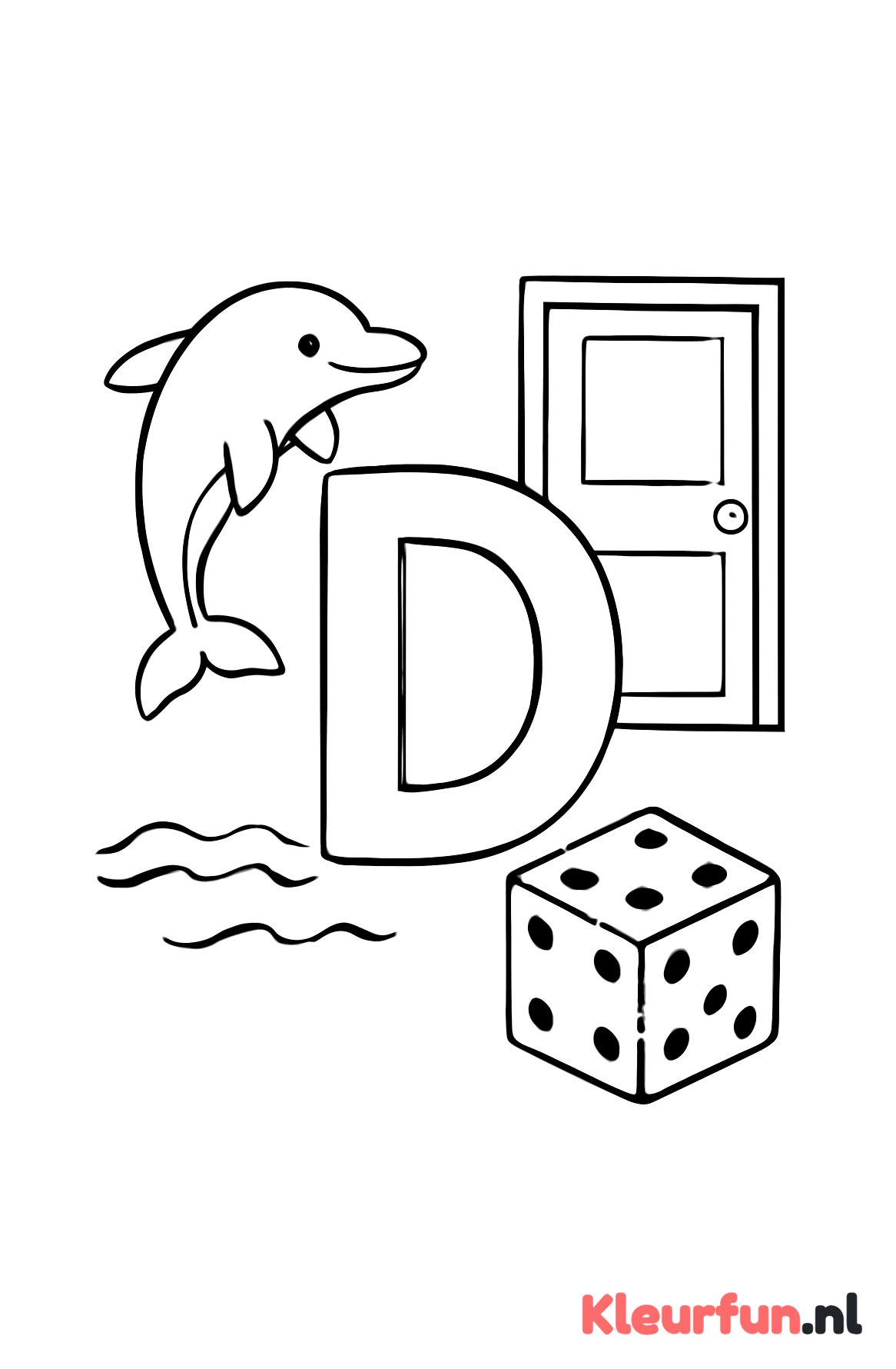 Letter D met dieren en objecten